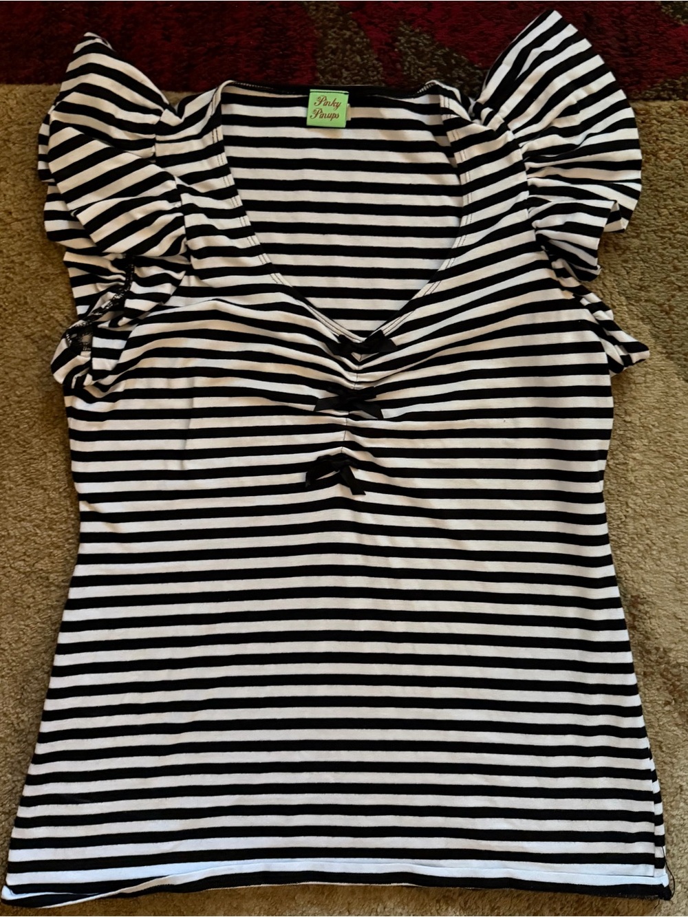 Pinky Pinups Black White Striped Puff Sleeve Pinup Rockabilly Top L
